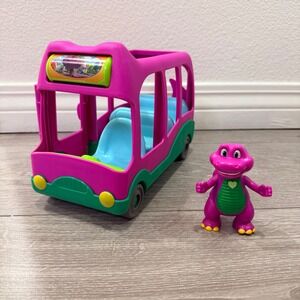 Mattel Barney World Adventure Bus Pink Green Toy Vehicle with Figure Kids OS